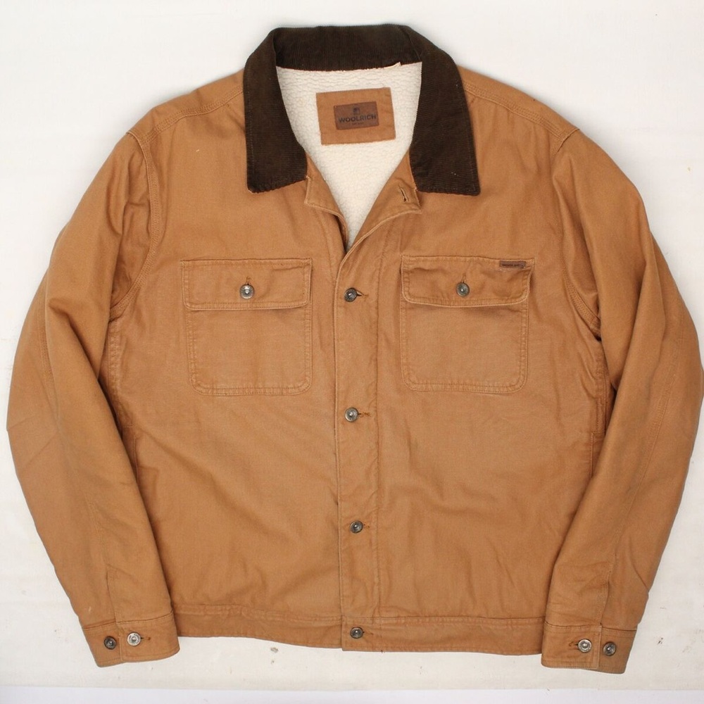 Woolrich Brown Sherpa lined Trucker Jacket with Corduroy Collar